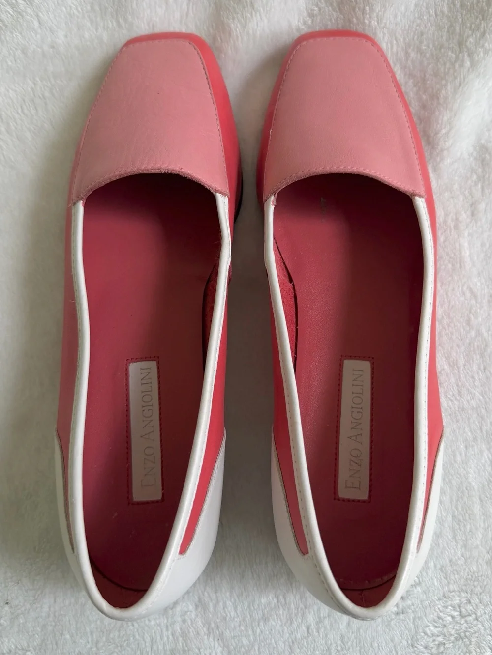 Vintage Enzo Angiolini Liberty Two Toned Pink White Leather Loafers Flats